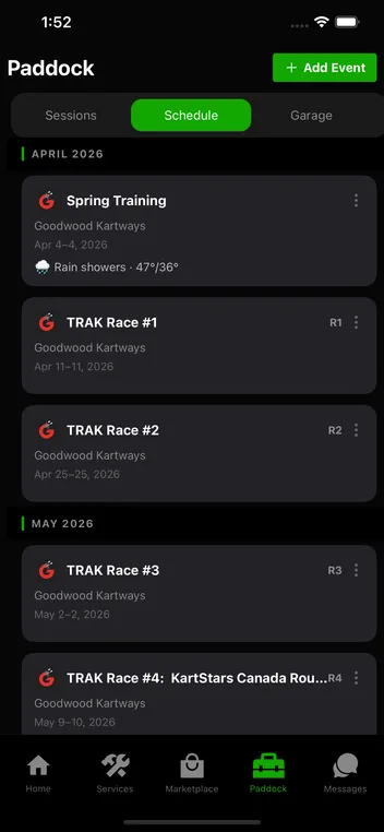 GoKanic race schedule screen
