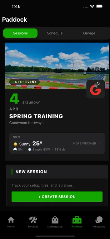 GoKanic paddock sessions screen